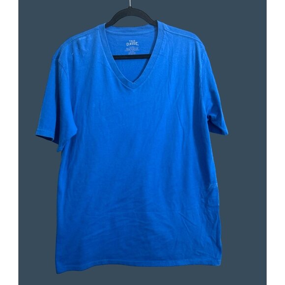 True Classic Mens V-Neck T-Shirt X-Large Blue Cotton/Polyester Blend - Picture 1 of 7